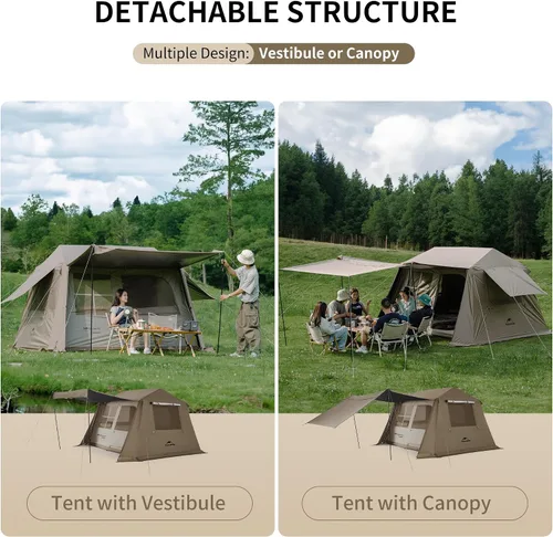 Vista 3 de Naturehike Village Tienda de Campaña Instantánea, Tienda de Campaña para 4 Personas y 8 Personas con Toldo Completo, Tiendas de Campaña Impermeables