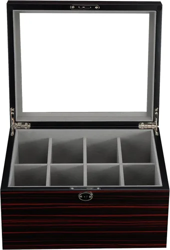 Vista 4 de TimelyBuys Caja organizadora de almacenamiento de madera de ébano para 8 cinturones y accesorios, para tocador, mesita de noche, armario, regalo