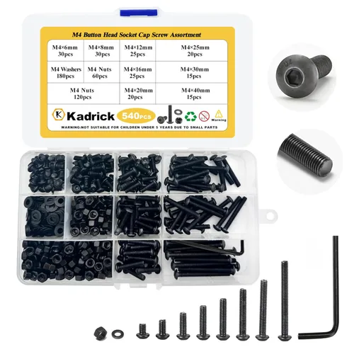 Vista 15 de Kadrick Surtido de Tornillos, Tuercas y Arandelas M2 M3 M4, Acero de Aleación Grado 12.9, Kit de Pernos y Tuercas Métricos de Cabeza Hexagonal