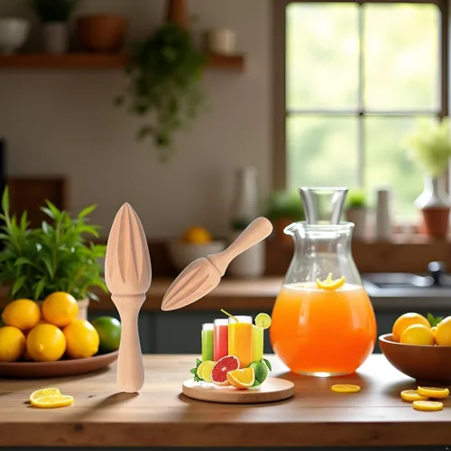 Vista 4 de Exprimidor de cítricos de madera – Escariador manual portátil de limón/naranja Herramienta exprimidora de frutas para el hogar, cafetería y bar