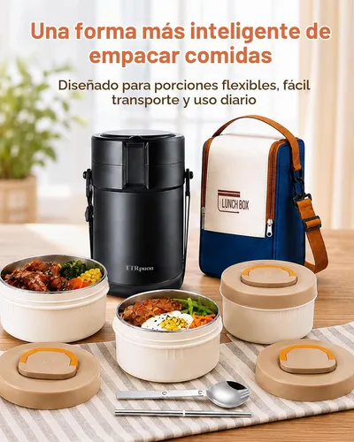 Vista 6 de Tarro térmico de alimentos para adultos de 82 onzas para comida caliente, contenedores de alimentos apilables aislados de boca ancha bento/alimentos