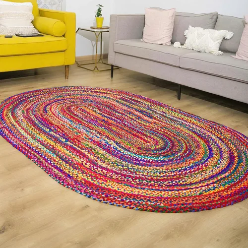Vista 12 de RAJRANG Alfombra reversible Chindi de trapo, de algodón de 2 x 3 pies, hecha a mano, trenzada, multicolor, alfombra bohemia