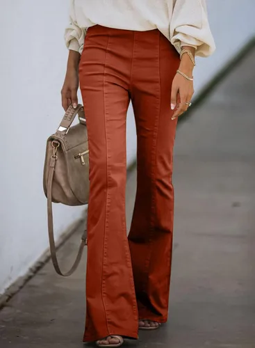 Vista 2 de Sidefeel - Pantalones de mezclilla con cintura elástica y parte inferior acampanada para mujer, dobladillo de bota