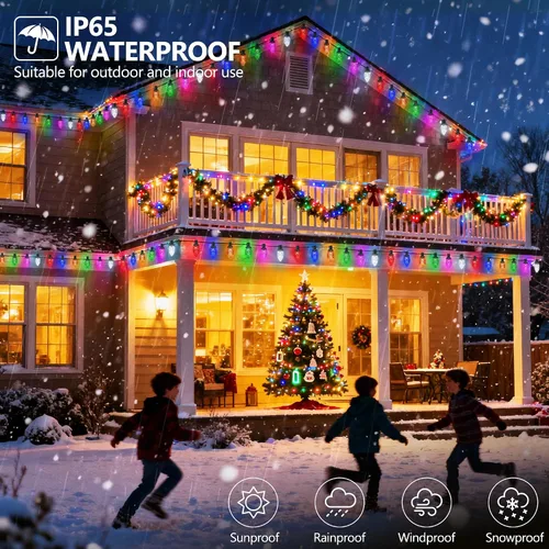 Vista 3 de iBaycon Luces de Navidad RGB C9, 65 pies, 100 luces LED que cambian de color, control remoto conectable, impermeable, al aire libre, cadena de luces