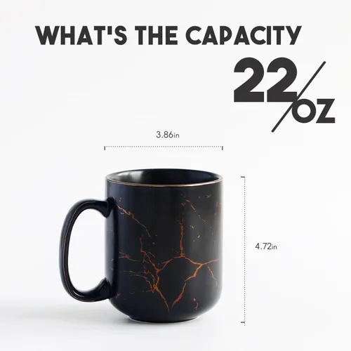 Vista 2 de harebe Taza de Café de Cerámica Extra Grande de Mármol Negro Dorado de 22 OZ, Tazas de Latte Altas Extragrandes, Taza Gigante Grande para Hombres