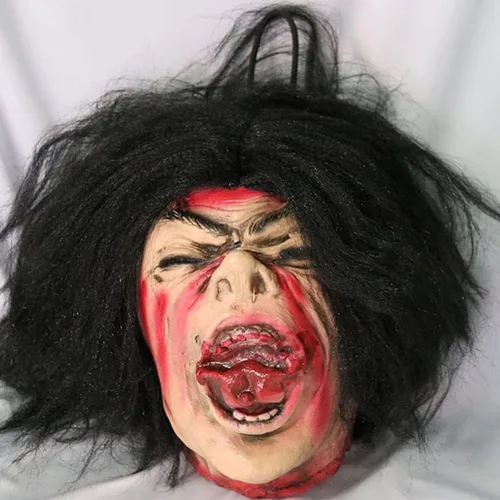 Vista 10 de RiceelSor Decoración colgante de cabeza dividida para Halloween, diseño de cadáver sangriento, de terror, de tamaño real, con peluca, disfraz