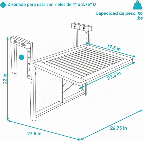 Vista 3 de Sunnydaze Meranti - Mesa plegable de madera para balcón y patio