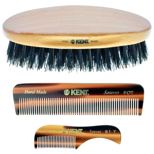 Vista 9 de Kent PF22 - Cepillo militar ovalado negro - Mezcla de cerdas de jabalí y nailon para el aseo de los hombres, ondas 360 y cuidado facial. Fabricado