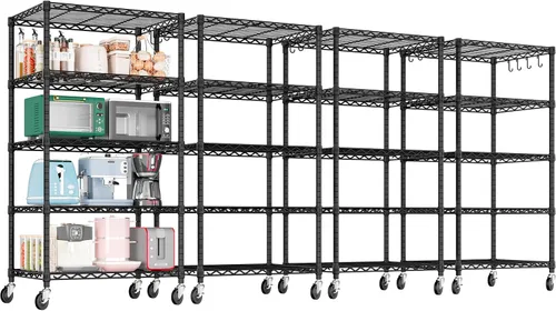 Vista 11 de PrimeZone Estantería de alambre con ruedas, estantes de almacenamiento de metal resistente de 5 niveles ajustables con certificación NSF