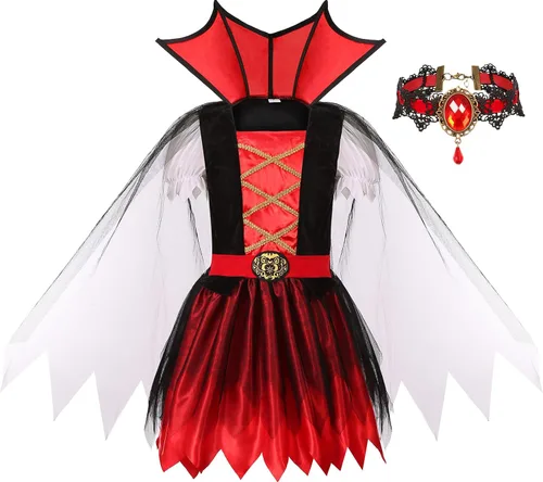 Vista 2 de Costumerry Disfraz de vampiro para niñas, fiesta de disfraces de Halloween