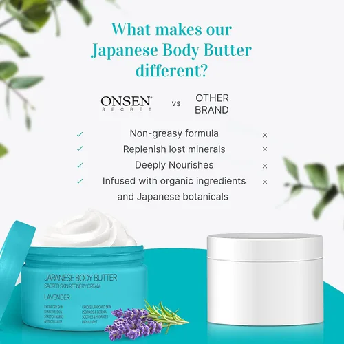Vista 7 de Onsen - Mantequilla corporal japonesa para mujer, crema de refinería de la piel, manteca de karité natural y orgánica, exfoliante hidratante