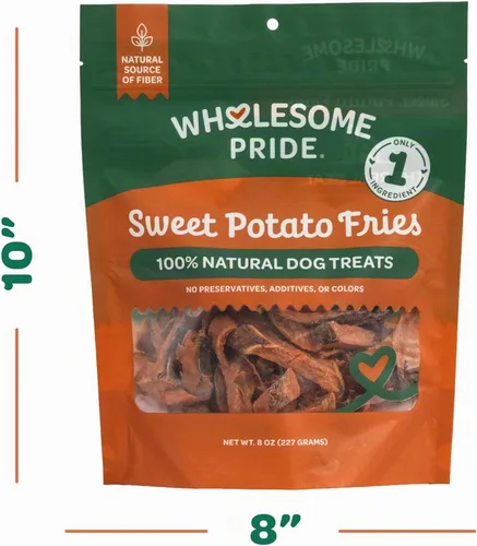 Vista 7 de Wholesome Pride Sweet Potato Fries Healthy Dog Treats, 1 Ingredient, 8 oz Sin conservantes, 100% batata, suavemente deshidratado, apoya