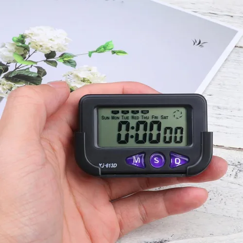 Vista 3 de Wakauto Reloj digital de coche alarma segundo cronógrafo reloj electrónico alarma de cabecera con pantalla LCD para dormitorio pared viaje (negro)