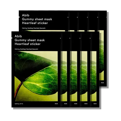 Vista 10 de Abib Máscara de hoja de gomita, 10 hojas (elasticidad), mascarilla coreana para piel sensible, alivio calmante y enrojecimiento, tratamiento diario