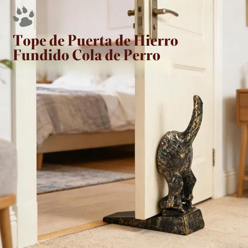Vista 3 de Tope de puerta con cola de perro decorativo de hierro fundido en forma de cuña, tope de puerta antiguo de latón