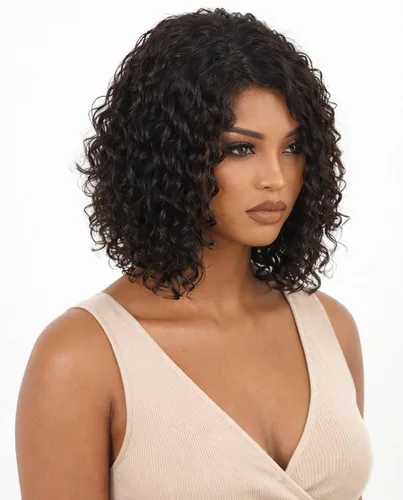 Vista 17 de Pelucas de cabello humano rizado profundo, parte lateral, encaje frontal precortado, encaje frontal para usar y llevar, peluca sin pegamento
