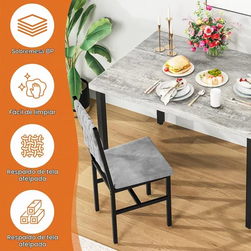 Vista 4 de AWQM Juego de mesa de comedor de 3 piezas para 2, mesa de comedor pequeña de cocina con sillas tapizadas, juego de mesa de comedor compacto para Gris