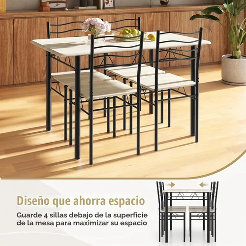 Vista 2 de Giantex Juego de mesa de comedor de 47 pulgadas para 4, mesa de cocina rectangular con 4 sillas de comedor, marco de metal, juego de comedor de 5