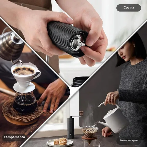 Vista 4 de SUNYA Molinillo de café manual con rebabas cónicas de acero inoxidable. Molino de grano de café de mano de carcasa de aluminio con ajustes MCG-02