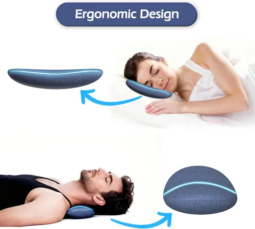 Vista 4 de Mini almohada de espuma viscoelástica para mejillas y cuello para comodidad del sueño, color azul Compact ergonomic memory foam pillow supports