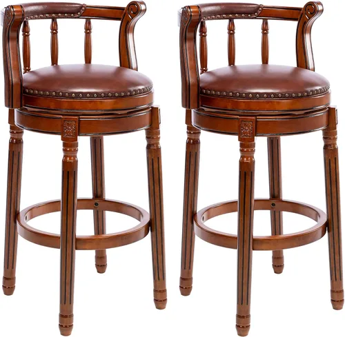 Vista 14 de CozyRain Taburetes de bar modernos taburetes giratorios, encimera de cocina tapizado de piel auténtica con reposapiés para el hogar, cocina, comedor
