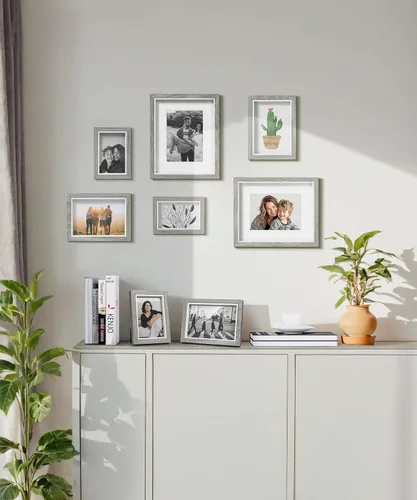 Vista 8 de Afuly Marcos de fotos de 4 x 6 pulgadas, con textura de madera gris, marco de fotos para pared, mesa, decoración de galería del hogar, marco