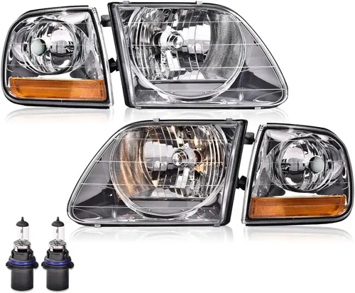 Vista 11 de Faros LED DRL, faro lente transparente carcasa negra reflector ámbar