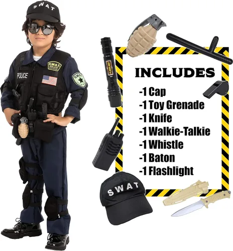 Vista 6 de Spooktacular Creations Police SWAT Costume for Kids Police Officer Costume for Halloween Cosplay