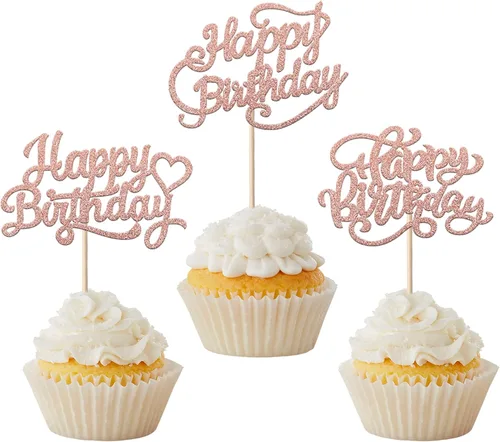 Vista 12 de Paquete de 30 adornos para cupcakes con purpurina para celebración, cumpleaños, baby shower, niños, fiesta de cumpleaños, suministros de decoración