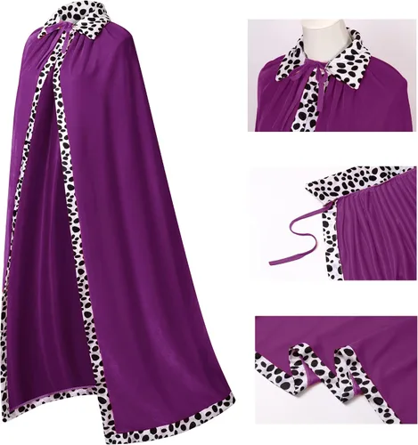 Vista 3 de Disfraz de cosplay de King Queen, actuaciones escénicas para fiesta de Halloween, accesorio de capa roja con corona, unisex, para adultos y niños