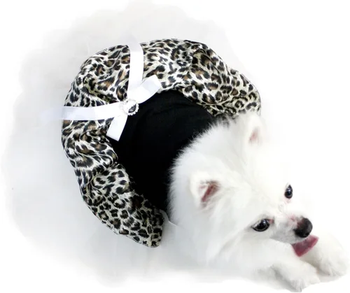 Vista 4 de Petitebella Vestido para perro cachorro con tema de leopardo liso (leopardo negro/beige, talla XS)