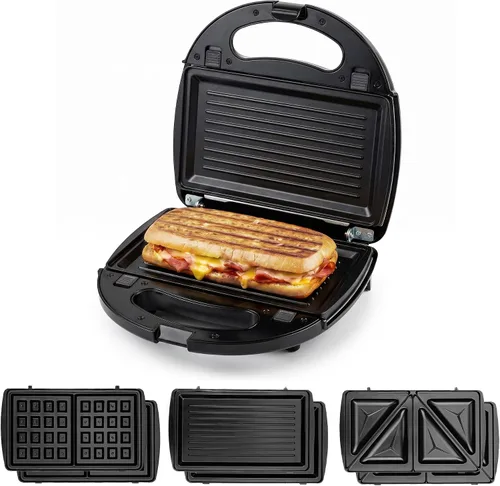 Vista 10 de OVENTE Sandwichera eléctrica 3 en 1, placas antiadherentes de 750 W, negro GPI302B Plateado negro