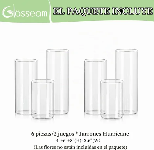 Vista 7 de Glasseam Jarrón cilíndrico de cristal transparente, florero de cristal 6pcs