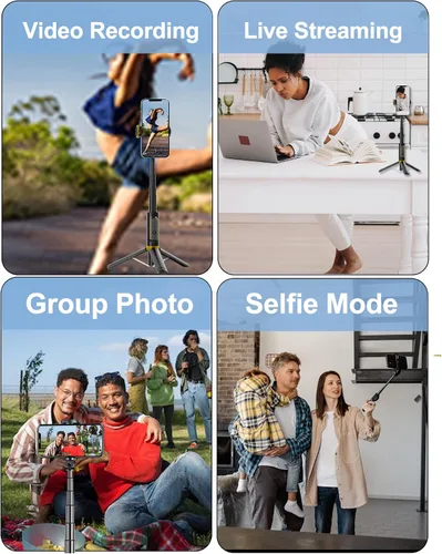 Vista 9 de JUYOUYI - Trípode para iPhone, selfie stick con control remoto, aleación de aluminio, el mejor soporte plegable para trípode extensible, rotación