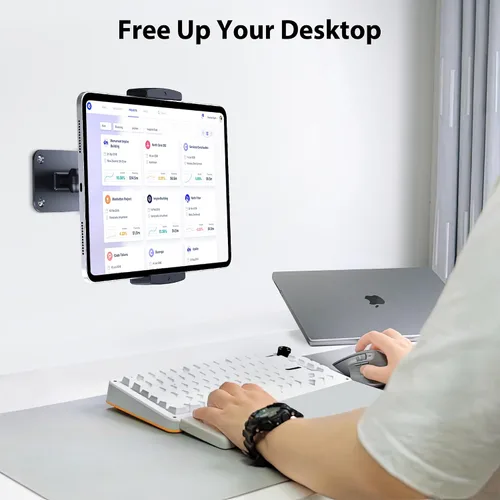 Vista 4 de CreaDream Soporte de pared para iPad, brazo de soporte ajustable y extensible de aluminio, compatible con tabletas de 4.7 a 13 pulgadas, teléfonos
