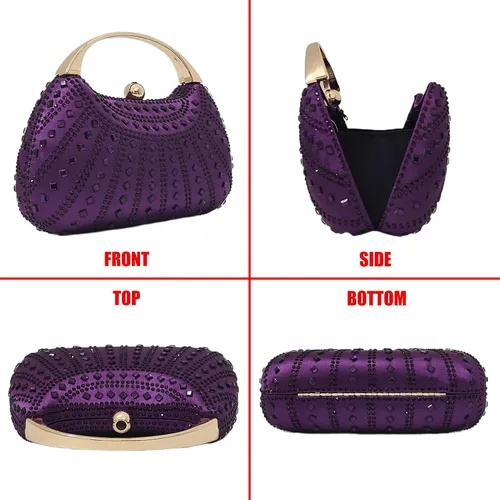 Vista 2 de HUANG ZHUANG Elegante bolso de mano de cristal con diamantes de imitación para mujer, bolso de fiesta, boda, baile de graduación, bolsa brillante