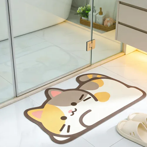 Vista 11 de Alfombra de baño con diseño de animales bonitos, antideslizante, súper absorbente, ultra fina, para ducha, bañera y fregadero, tapete de baño de Oso