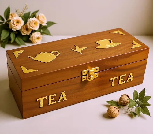 Vista 5 de Caja de té de palisandro hecha a mano, organizador de bolsas de té de 3 compartimentos, baúl de almacenamiento decorativo de madera natural