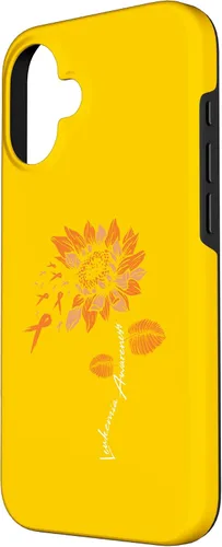Vista 2 de iPhone 16 Leukemia Blood Cancer Awareness Orange Ribbon Sunflower Case