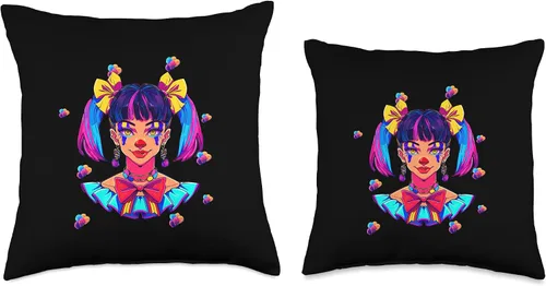 Vista 3 de Cute Streetwear synthwave 80s 90s retro anime girls clown Throw Pillow