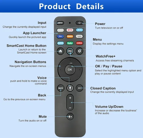 Vista 3 de XRT260 Control remoto por voz compatible con Vizio Smart TV V-Series M-Series P-Series Controlador de repuesto con Netflix PrimeVideo Xumo Hulu
