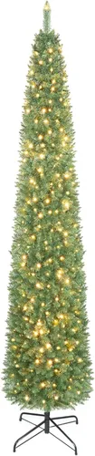 Vista 14 de GOFLAME - Árbol de Navidad artificial de 6 pies con luces LED blancas cálidas preiluminadas, árbol de Navidad con flecos de nieve, 435 puntas