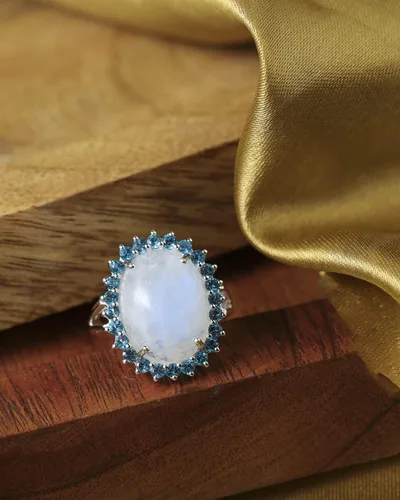 Vista 4 de YoTreasure Moonstone London Blue Topaz 925 - Anillo grueso de plata esterlina
