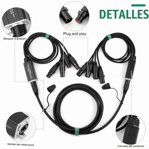 Vista 5 de Extensor de cable de audio serpiente de 4 canales XLR a Ethercon RJ45 CAT5/CAT6 para grabación de iluminación de sonido de escenario en vivo
