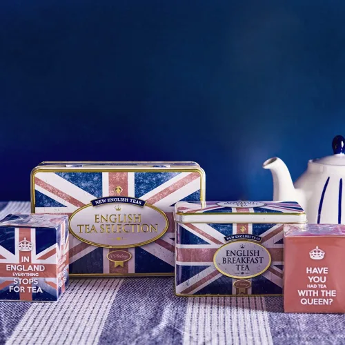 Vista 3 de New English Teas Union Jack - Lata de té con 40 bolsas de té de desayuno inglés Té negro, regalos de recuerdo de Londres