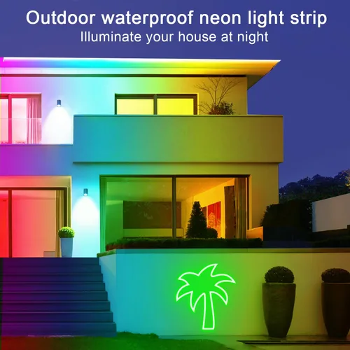 Vista 6 de Luces LED de neón de 50 pies con control remoto y aplicación, tira de luces de neón flexibles impermeables IP65 de 24 V RGB LED para dormitorio