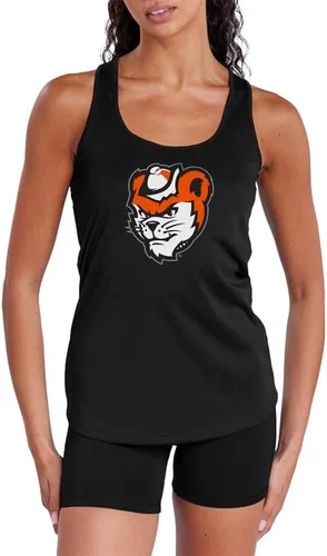 Vista 508 de Camiseta deportiva sin mangas oficial de NCAA Collegiate para mujer, con espalda cruzada, colección con logotipo primario