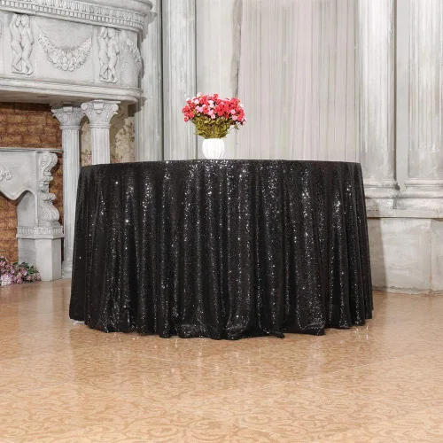 Vista 2 de SquarePie Mantel redondo de lentejuelas de 72 pulgadas, color negro, para boda, fiesta de cumpleaños