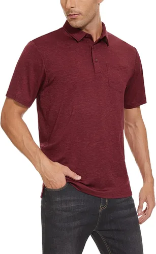 Vista 2 de TACVASEN Polo de golf para hombre, mangas de 3 botones, estilo casual, senderismo, con cuello
