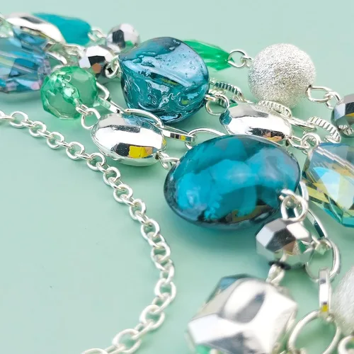 Vista 3 de Bocar Collar de cadena de múltiples capas de cristal de color esmalte declaración mujeres Strand collar aguamarina (Aqua Sky)
